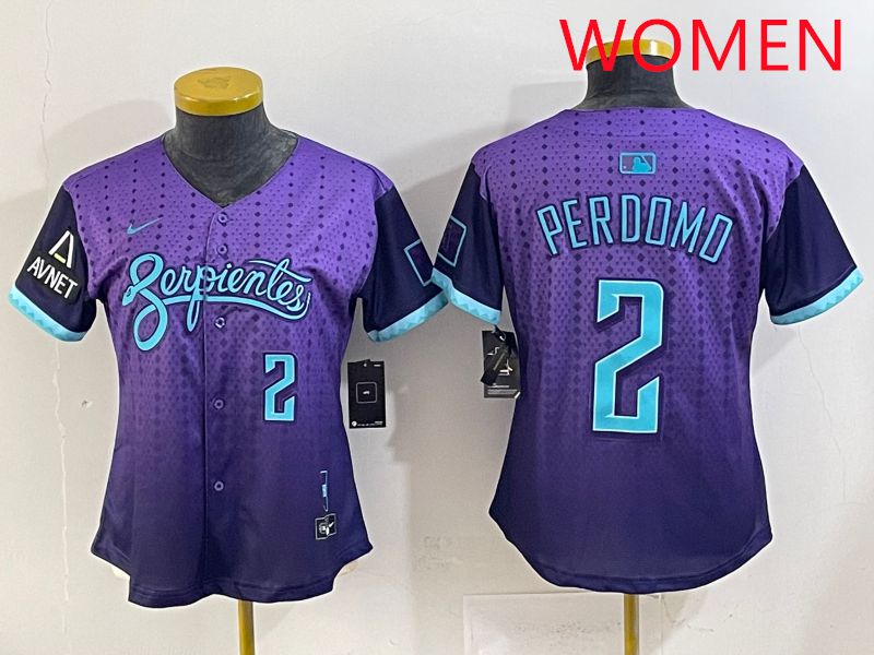 Women 2025 Arizona Diamondback #2 Perdomo Purple Joint Name Nike MLB Jersey style 5